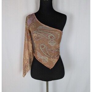Kimchi Blue Blouse XXS Women's Paisley One Shoulder Bell Sleeve Sheer Bohemian